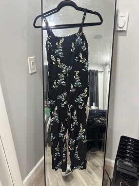 LOFT Black Floral Spaghetti-Strap Jumpsuit